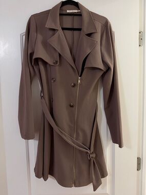 Blu Pepper Taupe Long Trench Coat with Belt